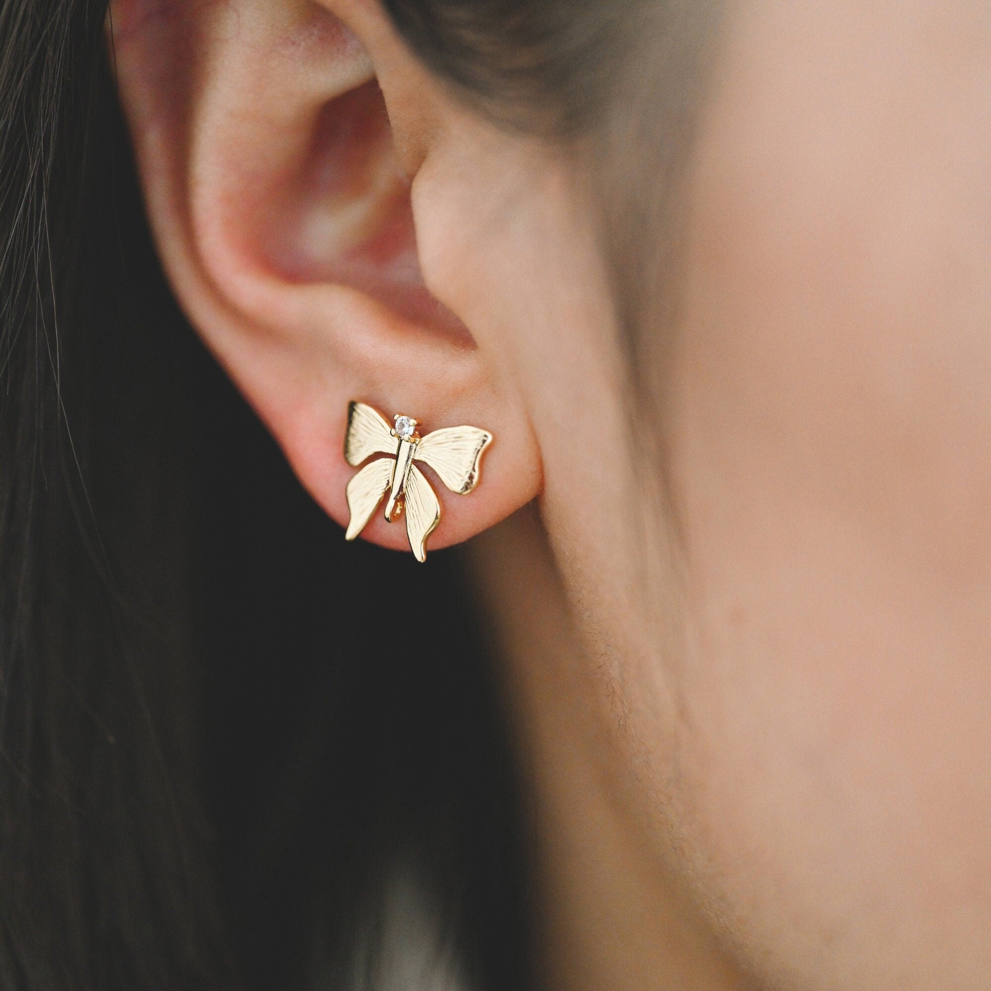 10pcs Gold Butterfly Earring With Loop, DIY Earring Components, Jewelry Making Supplies (GB-415-B)